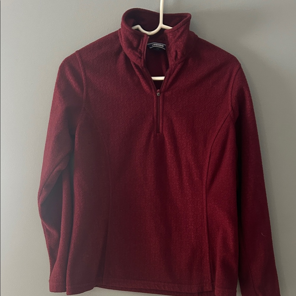 Lands' End Women's Burgundy Zip-Up Sweater